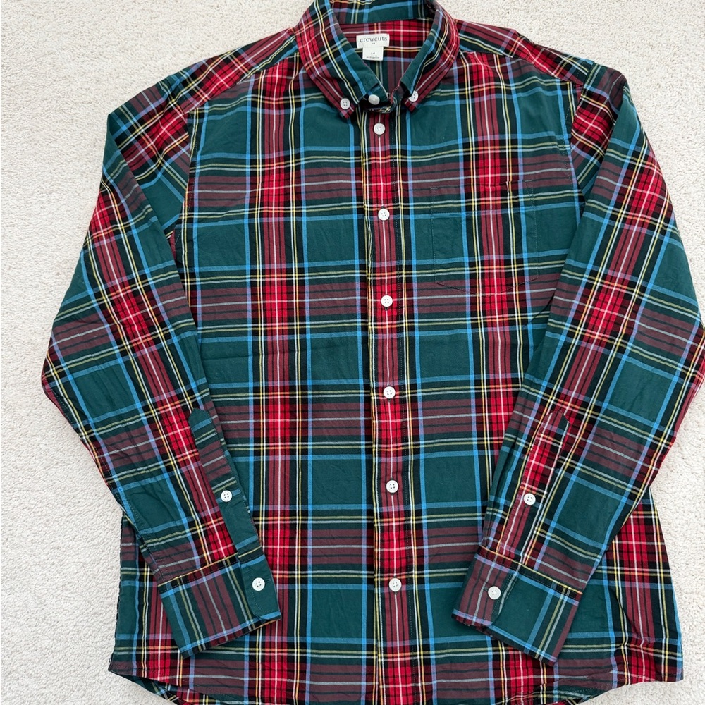 Boys size 14 J. Crew Factory Plaid Button-Down Shirt.
